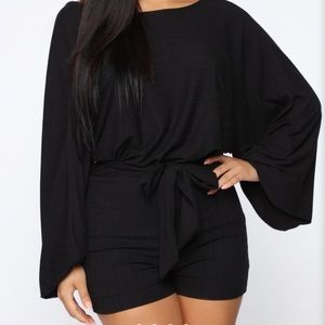 Black long sleeve light weight open back romper